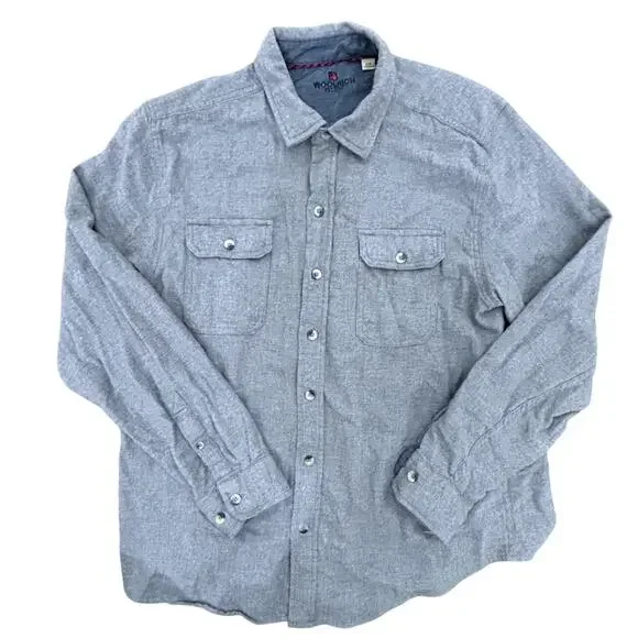 TWO Woolrich Long Sleeve Button Downs 100% Cotton Flannel Men L Shirt Red Gray - Picture 7 of 11